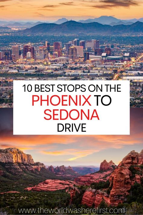 Driving from Phoenix to Sedona? Make sure to stop off at these amazing places along the way! Sedona To Grand Canyon, Phoenix To Sedona, Arizona Day Trips, Sedona Arizona Travel, Sedona Travel, Sedona Vacation, Visit Sedona, Trip To Grand Canyon, Arizona Adventure