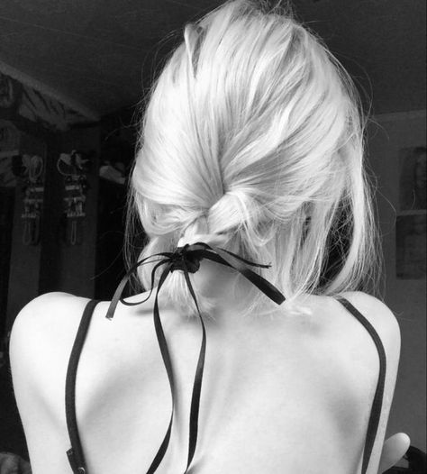 White Hair, A Woman, Ribbon, Hair, White, Black