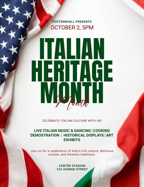 White 3d Italian Heritage Month Flyer (us Let | PosterMyWall Italian Heritage Month, Event Poster Template, Linkedin Background Image, Linkedin Background, Kindle Book Cover, Etsy Banner, Italian Heritage, Campaign Posters, Blog Header