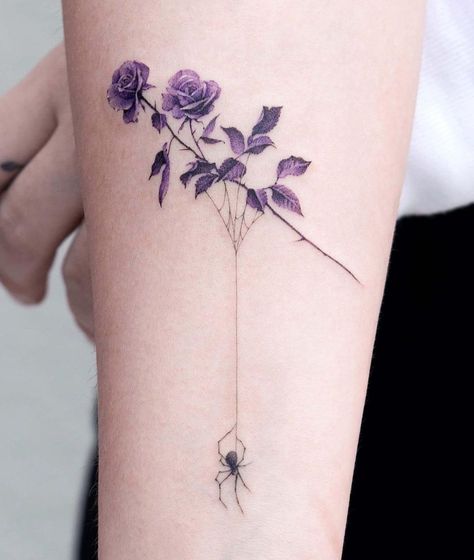 Los Angeles Tattoo, S Tattoos, Stunning Tattoos, Roses Tattoo, Spider Tattoo, Purple Rose, Tattoo Placement, S Tattoo, Rose Tattoos