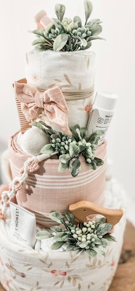 Vine in Pink Diaper Cake 3 Tier, Baby Shower Centerpiece - Etsy Wildflower Diaper Cake, Baby In Bloom Diaper Cake, Woodland Diaper Cake, Fall Diaper Cake, Diaper Cake Ideas, Cake 3 Tier, Pink Diaper Cakes, Cake Themes, Chelsea Baby