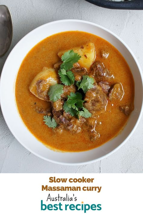 Crockpot Massaman Curry, Slow Cooker Massaman Curry Beef, Beef Massaman Curry Slow Cooker, Massaman Curry Slow Cooker, Slow Cooker Curry Recipes, Beef Curry Recipe, Slow Cooker Curry, Curry Recipes Easy, Slow Cooker Lamb