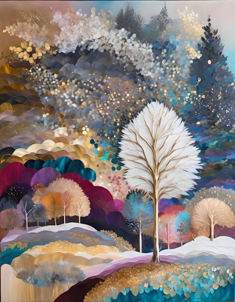 Sonia Lera Preston Whimsical Art Paintings, Arte Folk, Art Painting Tools, Watercolor Tree, Flower Art Images, Paris Art, Tree Drawing, Fantasy Art Landscapes, Winter Art