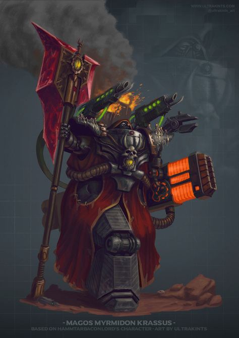 Magos Myrmidon Krassus by Javier Quintana (Masterjavi | ultrakints) - 40K Gallery 40k Chapter Master, Warhammer 40k Maccabian Janissaries, Apothecary 40k, 40k Ogryn, Mortarion 40k, Adeptus Mechanicus Art, Lionel Heresy, Skitarii Art, 40k Ships