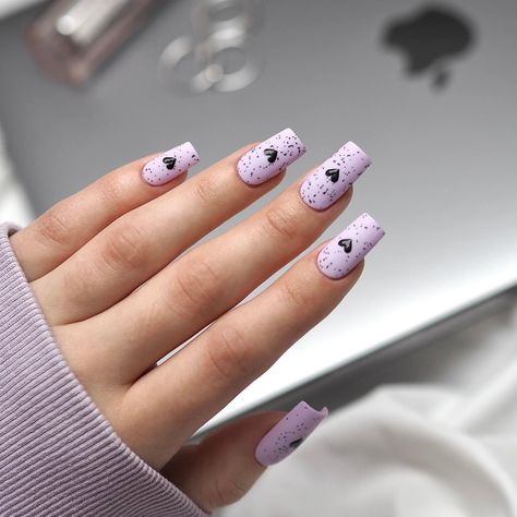 February Nail Colors, Purple French Manicure, Nails Lavender, Purple Nail Art Designs, Light Purple Nails, Purple Glitter Nails, Purple Nail Art, Heart Nail Designs, February Nails