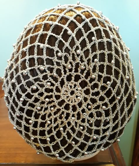 Open Weave Fancy Snood Pattern - Beaded Alternating Rows in Metallic Combination thread-Long 8 Length Crochet Net Hat Pattern, Crochet Hair Net Snood Free Pattern, Crochet Hairnet, Snood Pattern, Crochet Snood, Hair Snood, Baby Headbands Crochet, Beading Netting, Hair Nets