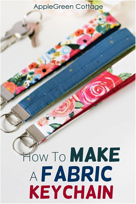 See how to make a keychain - this easy diy fabric keychain makes a great gift! Key fobs and diy keychains make great gifts for friends, family, and teachers. Also, they are a great way to use up your fabric scraps.Never lose your keys again with this easy fabric keychain. See how to use keyfob hardware pliers and alternative hack tools too. This easy diy wrist strap keychain will put a stop to losing your keys - visit tutorial now. How To Make Key Fobs Fabric Scraps, Diy Key Fob Chain, Scrap Key Fob Tutorial, Fabric Key Fob Tutorial, Key Fobs Wristlet Diy, How To Make A Key Fob, Key Fob Pattern Free, How To Sew Key Fob Wristlet, How To Sew A Key Fob