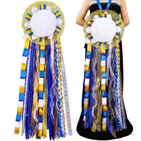 PRICES MAY VARY. Package Inclusive: this offer includes a fully assembled, ready to show homecoming mum flower set; It saves you the stress of sourcing for separate homecoming mum craft accessories; Spend less time prepping and more time enjoying the moment Impressive Size: with a substantial diameter of 8.5 inches/21.5 cm and length of 47 inches/120 cm, these homecoming mum supplies are designed to catch the eye and be the main attraction in any festivity; They effortlessly elevate the spirit o 4 Flower Homecoming Mum, Double Flower Homecoming Mum, Two Flower Homecoming Mum, Homecoming Mum Loop Chain, Unique Homecoming Mums, Triple Homecoming Mum Backer, Homecoming Flowers, Homecoming Week, Homecoming Spirit