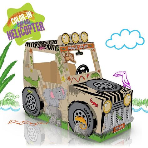 Diy Safari Jeep, Cardboard Vehicles, Diy Cardboard Toys, Blaze Birthday, Safari Jeep, Cardboard Car, Backyard Kids Play Area, Cardboard Toys, Cardboard Playhouse