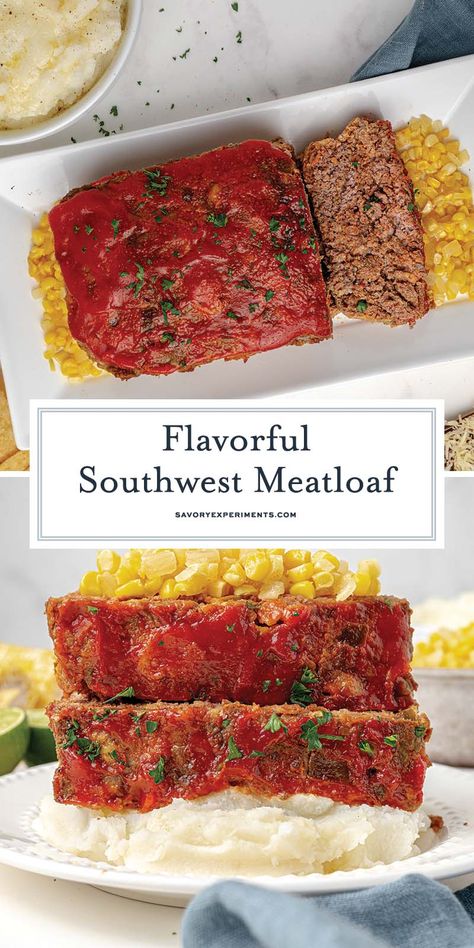 Southwest Meatloaf is a classic meatloaf recipe with a southwestern spin. Crushed tortilla chips and bottled salsa give this easy meatloaf a zesty edge. Southwest Meatloaf Recipes, Meatloaf With Salsa Recipe, Meatloaf With Rotel, Salsa Meatloaf Recipes, Mexican Meatloaf Recipes Best, Rotel Meatloaf Recipe, Summer Meatloaf, Mexican Meatloaf Recipes, Southwest Meatloaf