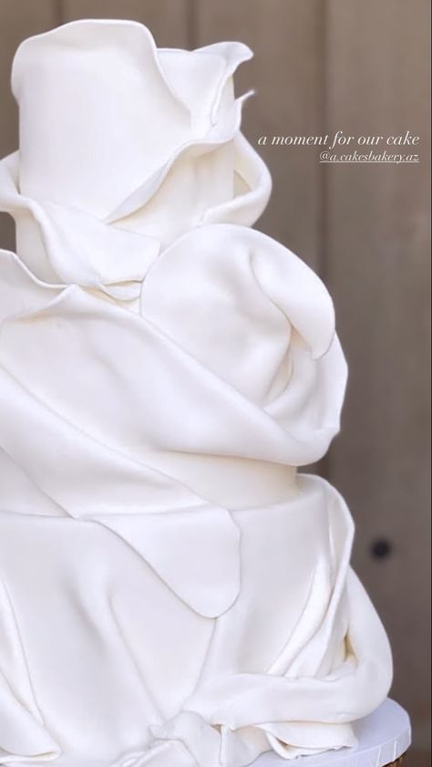 Wedding Cake Drape, Draped Wedding Cake, White Textured Wedding Cake, Sculptural Wedding Cake, Textured Fondant Wedding Cake, Wedding Cake Wavy Icing, White Wedding Cake Texture, Sun Cake, Draping Wedding