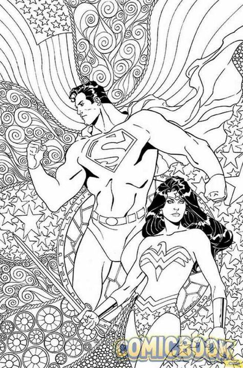 Superman and Wonder Woman coloring page Son Of Batman, Superman And Wonder Woman, Superhero Coloring Pages, Superhero Coloring, Superman Wonder Woman, Coloring Pages For Adults, Cool Coloring Pages, Comic Covers, Coloring Book Pages