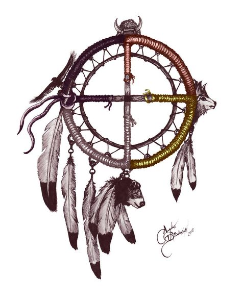 Medicine Wheel Tattoo, Native American Rituals, Dreamcatcher Ideas, Native American Medicine Wheel, Wheel Tattoo, Atrapasueños Diy, Indian Dream Catcher, Bone Collector, Native American Tattoo