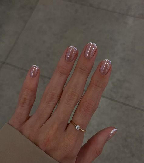 Short Chrome French Tip, Short French Chrome Nails, Short Chrome French Tip Nails, Short Nails Chrome, Short Natural Nails, Short French Nails, Rounded Acrylic Nails, Natural Nails Manicure, Short French