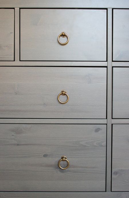 PULLS! ikea hack, hemnes dresser gray-brown with brass pulls - to go with the console and navy blue wall in the office Ikea Hemnes Dresser, Hemnes Dresser, Ikea Dresser, Navy Blue Walls, Ikea Decor, Ikea Hemnes, Brass Pulls, Blue Walls, Dresser As Nightstand