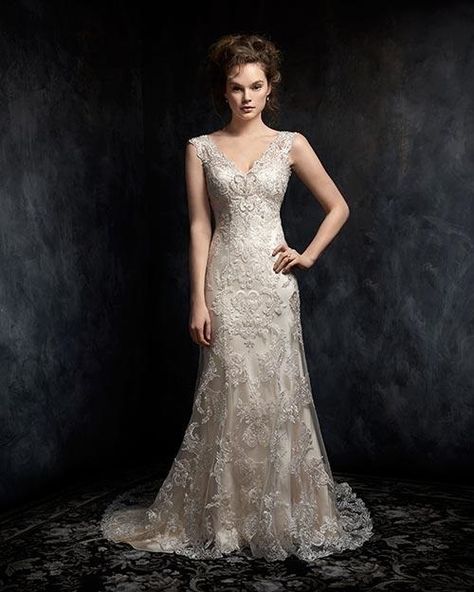 Kenneth Winston 1743 Kenneth Winston Wedding Dresses, Embroidered Lace Wedding Dress, Kenneth Winston, Trumpet Wedding Dress, Trendy Wedding Dresses, Chapel Train, Winter Wedding Dress, Wedding Gowns Lace, Lace Wedding Dress