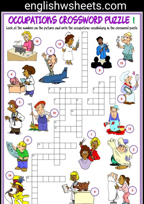 Jobs Esl Printable Crossword Puzzle Worksheets For Kids #jobs #occupations #professions #jobsesl #occupationsesl #professionsesl #jobsvocabulary #occupationsvocabulary #eslpuzzles #eslprintable #English #esl #printable #crossword #puzzle #worksheet #kids #forkids #vocabulary #lexicon #learningenglish #learnenglish #languagearts #teachingenglish #teachenglish #efl #tefl #esol #tesol #elt #eslexercise #englishwsheets #eslactivity Kids Crossword Puzzles, Puzzles Printable, Printable Crossword Puzzles, Puzzle Worksheet, Test For Kids, Missing Letters, Free Time Activities, Esl Vocabulary, Esl Activities