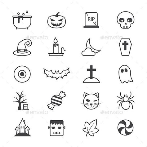 Halloween Party Icons Line by karawan | GraphicRiver Halloween Simple Drawings, Halloween Art Ideas, Art Ideas Easy, Easy Halloween Drawings, Holiday Horror, Creepy Dark, House Icon, Party Icon, Halloween Hat