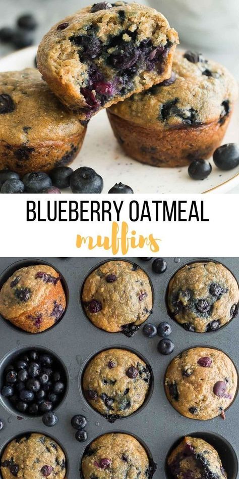 These Healthy Blueberry Oatmeal Muffins are perfect for on the go! Loaded with whole grains, fiber, protein and juicy berries! #muffin #baking #blueberry #recipe #breakfast healthy muffins | healthy recipes | breakfast recipes | school lunch | blueberries Healthy School Muffins, Blueberry And Oatmeal Recipes, Whole Grain Breakfast Muffins, Pre Diebities Diet Breakfast, Protein Muffins Blueberry, Blueberry Recipes Healthy, Breakfast With Blueberries, Berry Oatmeal Muffins, Oatmeal Blueberry Muffins