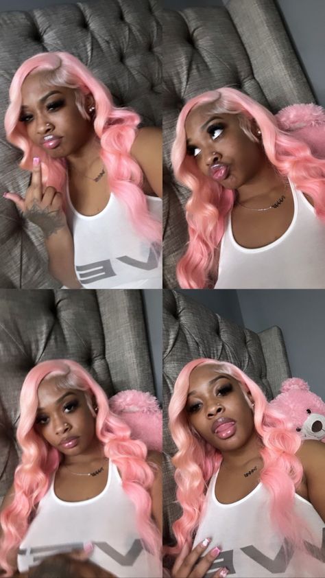 Pink Wig Styles, Pink Hair Photoshoot, Pink Wigs For Black Women, Colored Hair Black Women, Wig Hairstyles Ideas, Color Lace Front Wigs, Frontal Wig Hairstyles, Birthday Hairstyles, Quick Weave Hairstyles