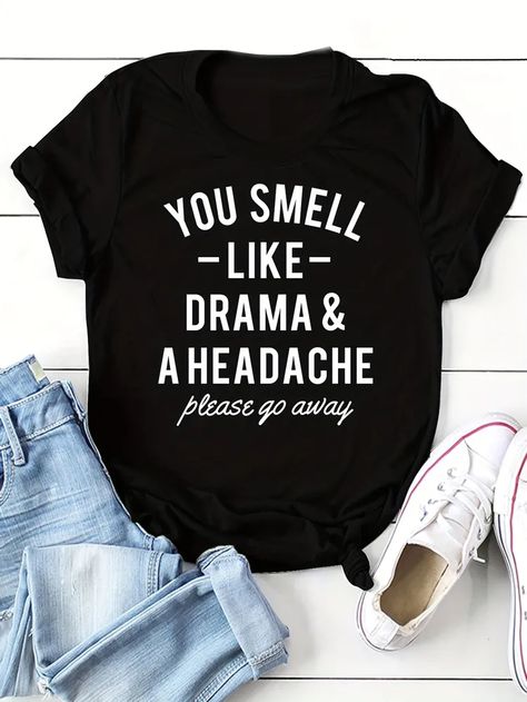 Temu | Explore the Latest Clothing, Beauty, Home, Jewelry & More Sarcastic Clothing, Funny T Shirt Sayings, Letter Print Tee, Cute Shirt Designs, Sarcastic Shirts, T Shirts With Sayings, Shirts With Sayings, Top Casual, Printed Tees