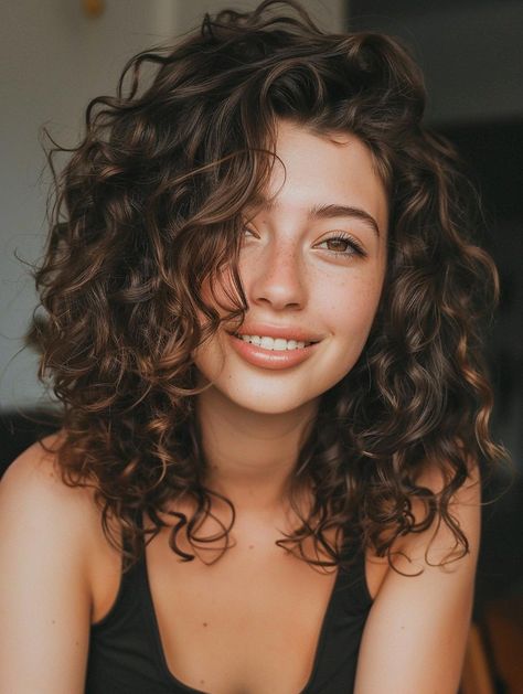 Discover Gorgeous Medium Curly Hairstyles for Effortless Style Face Framing Layers Wavy Curly Hair, Before And After Wavy Haircut, Medium Length Hair Curly Natural Curls, Medium 2c Haircut, 3b Curly Hair Shoulder Length, Side Curtain Bangs Curly Hair, Mid Length Perm, Curly Collarbone Length Hair, Medium Length Haircut Curly Waves