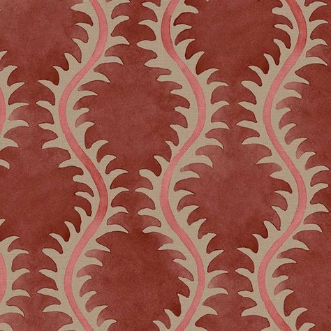 Helter Skelter Fabric Gala | Linwood Upholstery Fabric | Red Interiors Ethnic Print Pattern, Pink Waves, Linwood Fabrics, Helter Skelter, Plain Cushions, Printed Linen Fabric, Fabric Red, Indian Fabric, Striped Fabric