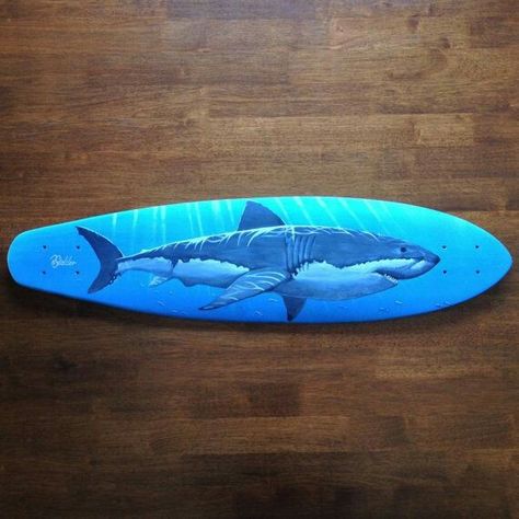 Surfboard Art Shark Surfboard, Surfboard Drawing, Draw Sea, Surfboards Artwork, Shark Stuff, Surfboard Painting, Skateboard Designs, Jolly Ranchers, Shark Painting