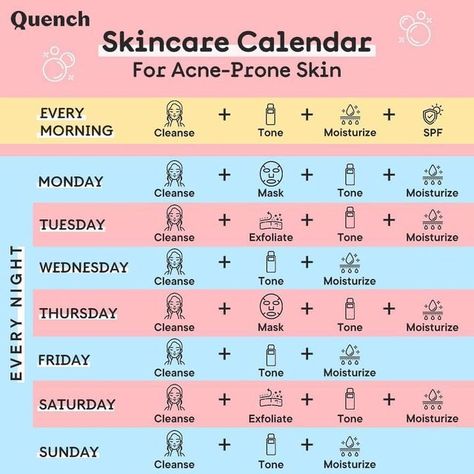 Skincare Calendar, Acne Prone Skin Care Routine, Acne Prone Skin Care, Skin Care Routine Order, Acne Skincare Routine, Night Skin Care Routine, Simple Skincare Routine, Basic Skin Care Routine, Perfect Skin Care Routine