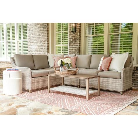 Hampton Furniture, Brown Outdoor Furniture, Wicker Outdoor Sectional, Patio Seating Sets, Wicker Sectional, Patio Sectional, Outdoor Wicker, Conversation Set Patio, Patio Seating