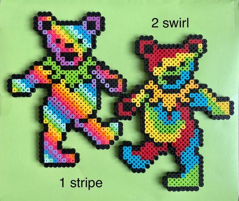 Grateful Dead Perler Beads, Gummy Bear Perler Beads, Carebear Perler, Rainbow Perler Bead Patterns, Care Bear Perler Beads, Cool Perler Bead Patterns, Fused Beads, Bears Art, Rave Kandi