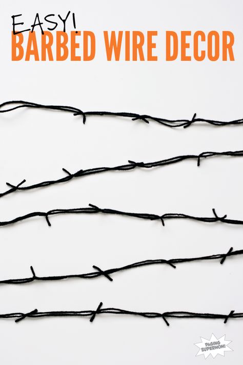 DIY Barbed Wire Decor - Paging Supermom Diy Barbed Wire, Barbed Wire Decor, Barb Wire Crafts, Wire Decor, Barbed Wire Art, Halloween Decoration Ideas, Barb Wire, Kid Friendly Halloween, Western Theme Party