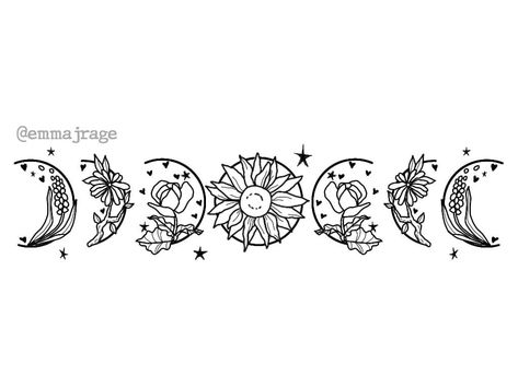 Moon Phase Floral Tattoo, Inspirational Tattoo For Women Unique, Flower Moon Phases, Fairy Sleeve, Tattoo Dream, Tattoo Sonne, Wiccan Tattoos, Moon Phases Tattoo, A Line Drawing