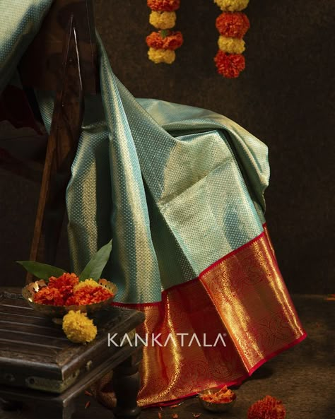 Kanchipuram Silks are known for the signature Korvai Border along with their unique color combinations of body, pallus and border. This wearable piece of art is a true insignia of an authentic Kanchipuram weaving that has earned global fame for India since generations. #festivecollection #kanchipuram #kanchipuramsaree #silk #saree #silksaree #weavesofindia #indianhandloom #sareefashion #sareelove #handloom #Kankatala #Kankatalasaree Pattu Saree Designs, Silk Saree Ideas, Bride Sarees, Saree Color Combinations, Kanchi Saree, Floral Sarees, Kanjeevaram Sarees, Brocade Saree, Wedding Trousseau