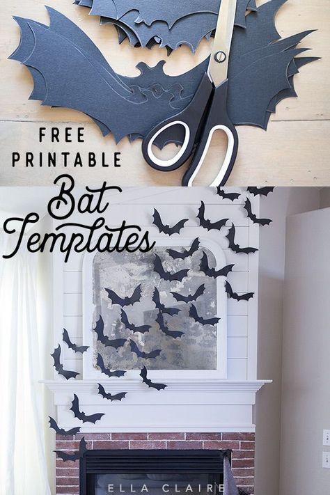 Free Printable bat templates of varying sizes Mantel Diy, Bat Template, Halloween Bat Decorations, Flying Bat, Halloween Room, Flying Bats, Homemade Halloween Decorations, Bat Halloween, Homemade Halloween