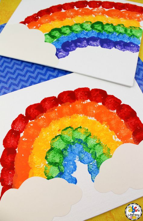 Whether you are making an art project for St. Patrick’s Day or looking for a fun activity to add to your weather unit, this Cotton Ball Rainbow Painting Craft is sure to brighten up your students’ day and your classroom! This colorful St. Patrick's Day craft is so easy to make Click on the picture to learn how to make this rainbow craft with your students! #rainbowcraft #stpatricksdaycraft #rainbowpaintingcraft Cotton Ball Painting, Cotton Ball Crafts, Ball Painting, Kids Painting Crafts, Kids Craft Room, Kids Motor Skills, Art And Craft Ideas, Rainbow Canvas, Rainbow Painting