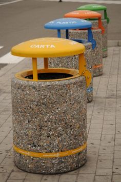 Recycling bin for waste separation for public spaces. GIBILLERO by ... Plastic Waste Recycling, Plastik Recycling, Recycle Bins, Urban Furniture Design, Recycle Design, Litter Bin, Public Space Design, Urban Furniture, Recycled Projects