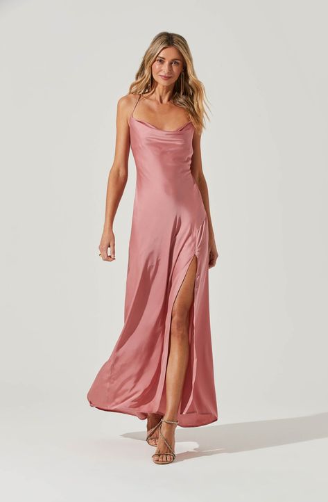 Rose Pink Bridesmaid Dresses, Formal Event Dresses, Silk Bridesmaid Dresses, Cowl Neck Maxi Dress, Blush Pink Bridesmaid Dresses, Dusty Pink Dresses, Pink Bridesmaid Dress, Long Slip Dress, Burnt Orange Dress