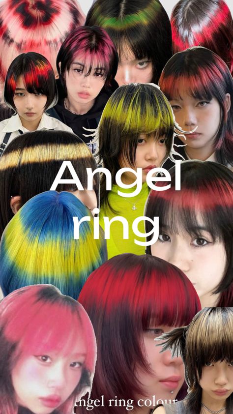 angel ring #hair #multicolour #angelring #halo #angel #inspo #hairinspo #firstpost Angel Halo Hair Dye, Angel Ring Hair Dye, Angel Ring Hair, Halo Hair Dye, Halo Hair Dye Style, Raccoon Stripes, Halo Angel, Dyed Hair Men, Angel Halo