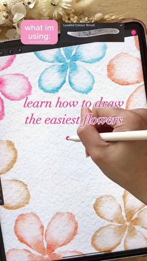 learn how to draw the easiest watercolour flowers on procreate using your iPad and our brushes with this tutorial 🌸🩷  I’m using: - realistic watercolour brush set - canvas set  Both available from my website linked in my bio! . . . #ipadartoftheday #ipadartwithprocreate #ipadart #ipaddrawing #etsysellersofinstagram #procreate #procreateart  #procreatedrawing #procreateillustration #stickershop #procreatewatercolor #procreatewatercolorbrush #procreatebrushes #procreatebeginner #etsystickershop... Procreate Cards Ideas, Sketch For Procreate, How To Sketch In Procreate, Procreate Sketching Tutorial, Pro Create Art For Beginners, What To Make On Procreate, Procreate Tutorial Step By Step Drawing, How To Draw With Procreate, Cute Drawings Procreate