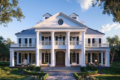 Historic Southern Colonial Mansion featuring White Pillars in a Beautiful Lush Green Setting AIG59 royalty free stock photos White House With Columns, White House With Pillars, American Colonial House, Historical House Plans, White Colonial House, Southern Colonial Homes, House Pillars, White Pillars, Old Southern Homes