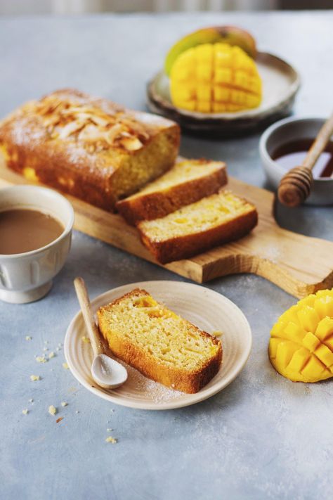 The combination of mango and coconut works beautifully. The loaf is moist and decadent and bursting with flavours of coconut and mango, just how you would want it! This recipe calls for pretty basic ingredients which you might already have in your kitchen. Mango Loaf, Mango Coconut Cake, Bake With Shivesh, Coconut Loaf Cake, Coconut Loaf, Lemon Cupcake Recipe, Healthy Fruit Desserts, Loaf Cake Recipes, Coconut Cake Recipe