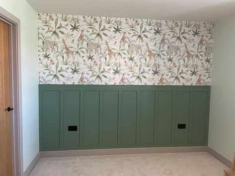 Farmhouse Mural, Nursery Wallpaper Neutral, Board Batten Wall, Board Batten, Safari Wallpaper, Sage Green Wallpaper, Board And Batten Wall, Dining Room Remodel, Diy House Renovations