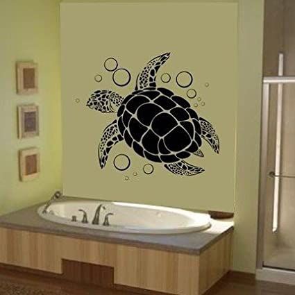 Hawaiian Bathroom, Turtle Bathroom Decor, Hawaiian Bedroom, Turtle Bedroom, Turtle Bathroom, Paint Sea, Bathroom Mural, Sea Turtle Wall Art, Wall Art Vinyl