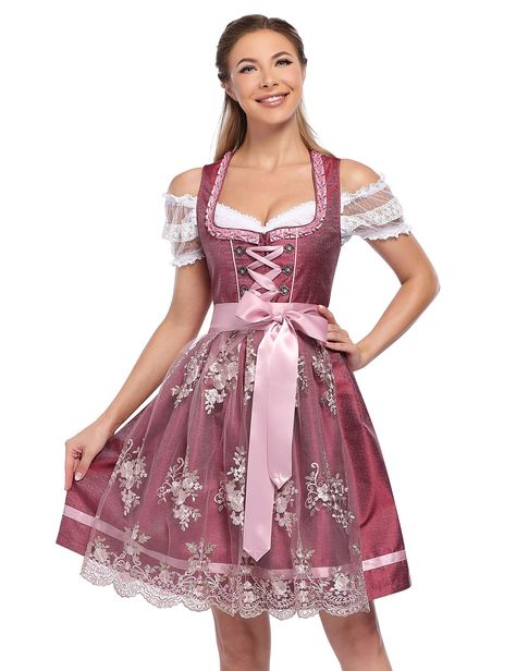 PRICES MAY VARY. Material: Cotton, Polyester. Feature: Women's holiday costumes dress for beer festival. Splicing suits, cold shoulder, short sleeve, embroidery slim fit A swing dress for Oktoberfest. Occasions: Oktoberfest,traditional wedding,cosplay,festival Style: Casual classical style. Packages include 3 separated pieces: 1 DRESS+ 1 PEASANT TOP+ 1 APRON; ★The white top of style “Green-one Piece” & “Blue-one Piece” is built-in the dress; Only the style “satin-lace” include 2 pieces:1 DRESS+ German Dirndl Dress, German Dress Dirndl, Oktoberfest Dress, Oktoberfest Costume, Carnival Halloween, Sleeve Embroidery, Holiday Costumes, Dirndl Dress, Classical Style