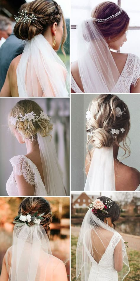 Wedding Side Bun With Veil, Boho Wedding Hair With Veil Head Pieces, Wedding Updo With Vail, Low Vail Wedding Hairstyles, Wedding Hair With Hair Piece And Veil, Wedding Hairdos With Veil, Bridal Buns With Veil, Wedding Updos For Short Hair With Veil, Bridal Updo With Veil And Hairpiece