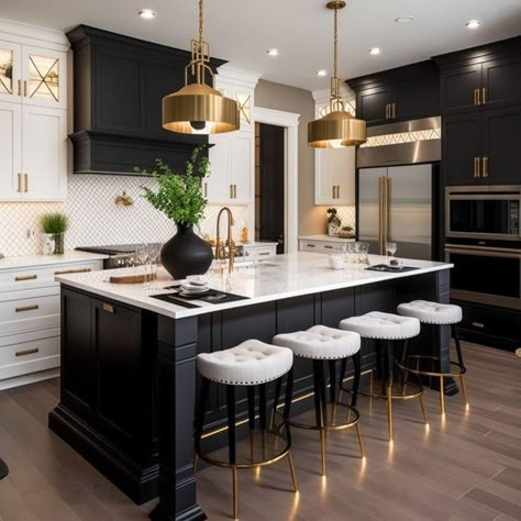 Black Kitchen Decor, Dream Kitchens Design, Modern Kitchen Design Open Concept, Modern Kitchen Design Luxury, Kitchen Design Decor, Dream Kitchens, Black Cabinets, Kitchen Inspiration Design, Tile Designs