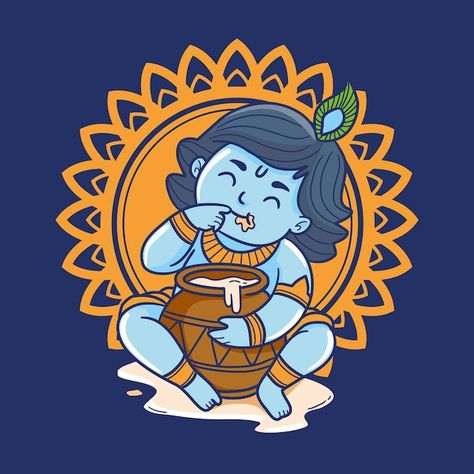 Baby Krishna Sketch, Baby Krishna Painting, Baby Krishna Drawing, Little Krishna Cute Pics, Krishna Eating Butter, Krishna Illustration, Krishna Cartoon, Krishna Rangoli, Cartoons Krishna