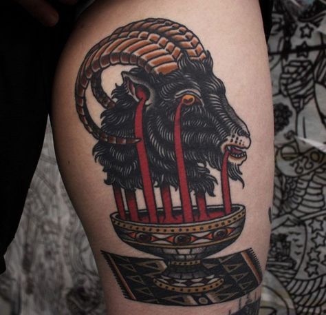 Severed Head Tattoo, Goat Head Tattoo, Tattoo Written, Trad Flash, Rain Tattoo, Personal Friend, Severed Head, Flash Ideas, Occult Tattoo