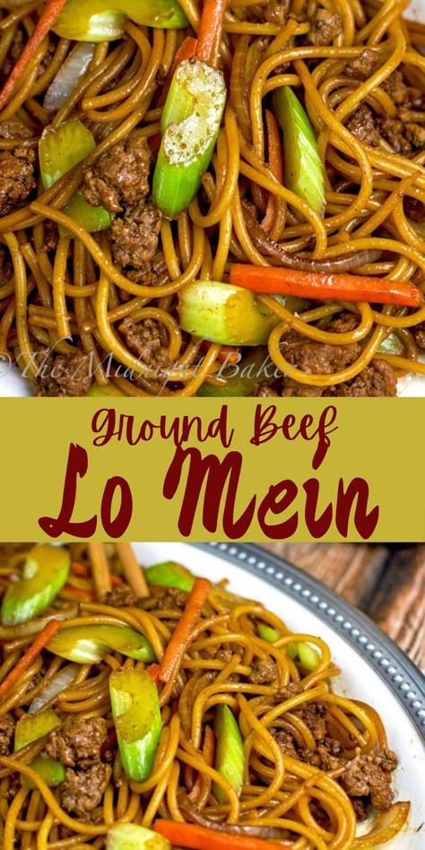 Ground Beef Lo Mein, Noodle Stir Fry Recipes, Easy Dinner With Ground Beef, Low Mein Recipe, Lo Mein Beef, Pasta Roni Recipes, Pasta Dressing, Balsamic Glazed Pork Tenderloin, Asian Ground Beef